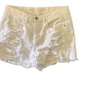 American Eagle White Denim Distressed High Rise Shorts 6